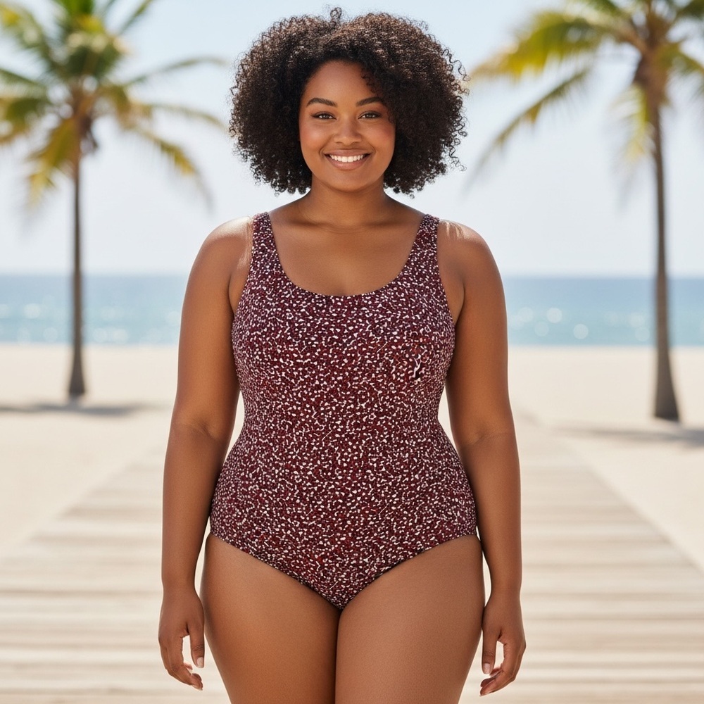 NWT 4X One Piece Swimsuit Plus Size Leopard Print Full Coverage Swimwear